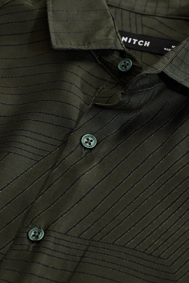 SNITCH Olive Geometric Slim Fit Shirt